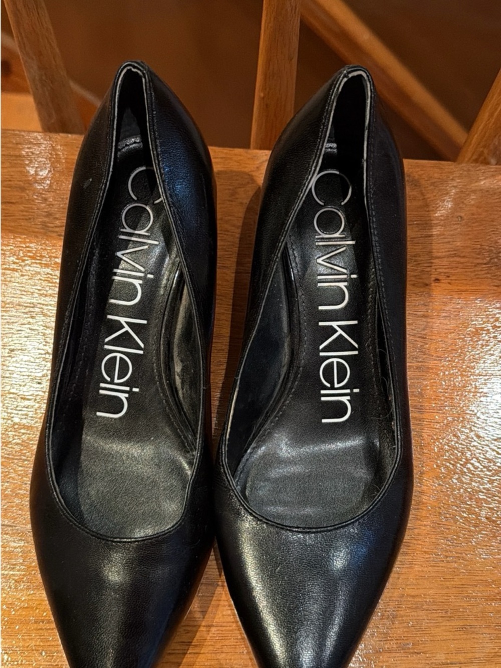 Calvin Klein Black Pointed-Toe Leather Pumps